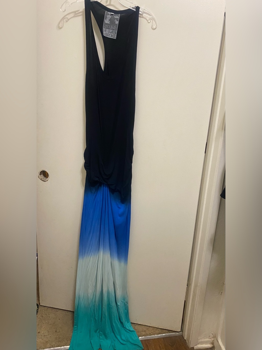 Young Fabulous & Broke Womens L Large Ombre Maxi Tank Dress Blue Black Beach